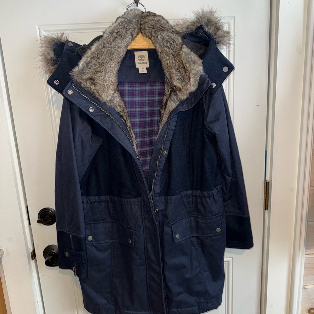 Timberland Navy Jacket with Faux Fur Collar